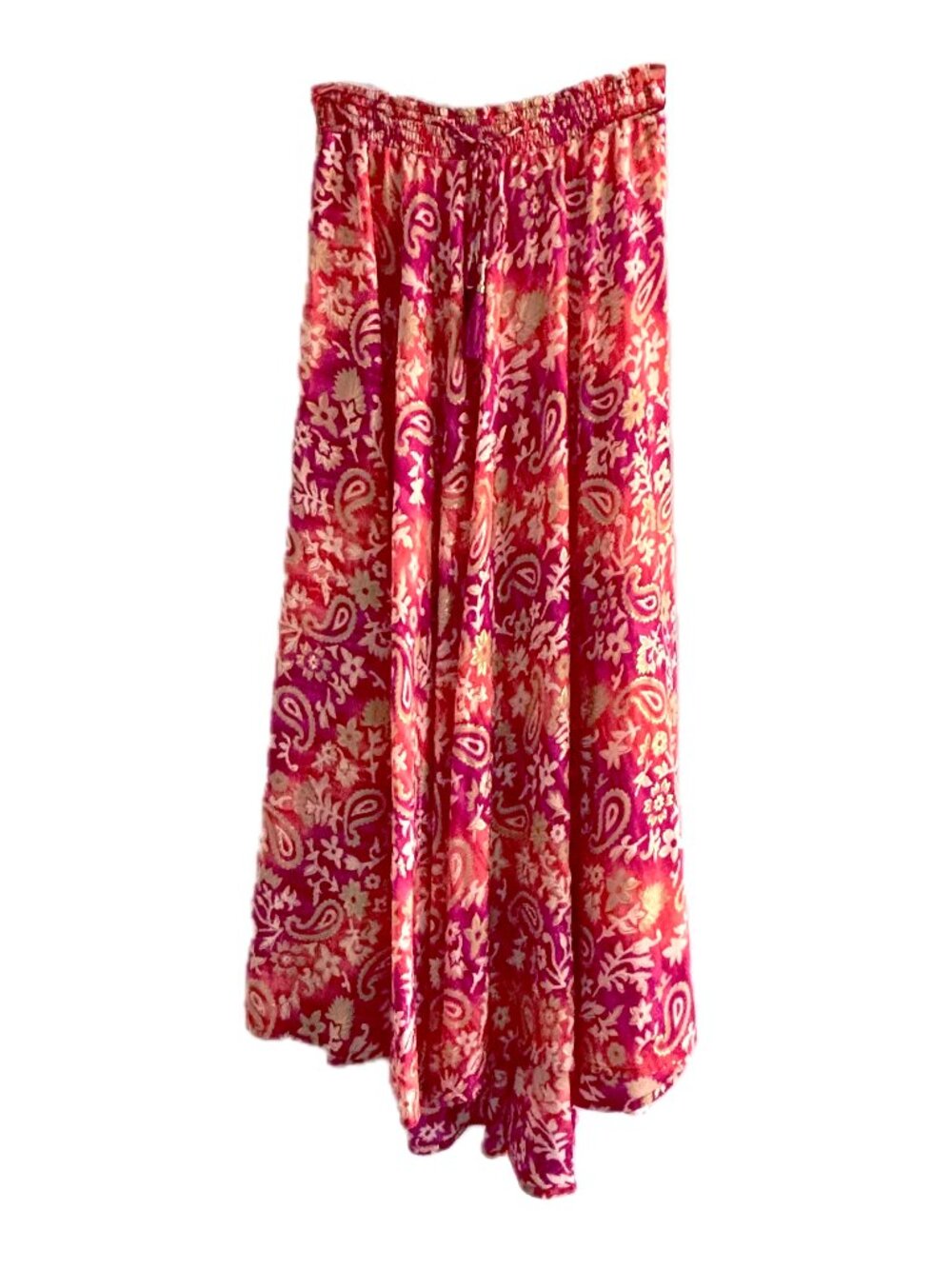 Chelsea & Theodore Maxi Skirt Boho Paisley Print Smocked Waist Tassel Sz S NEW